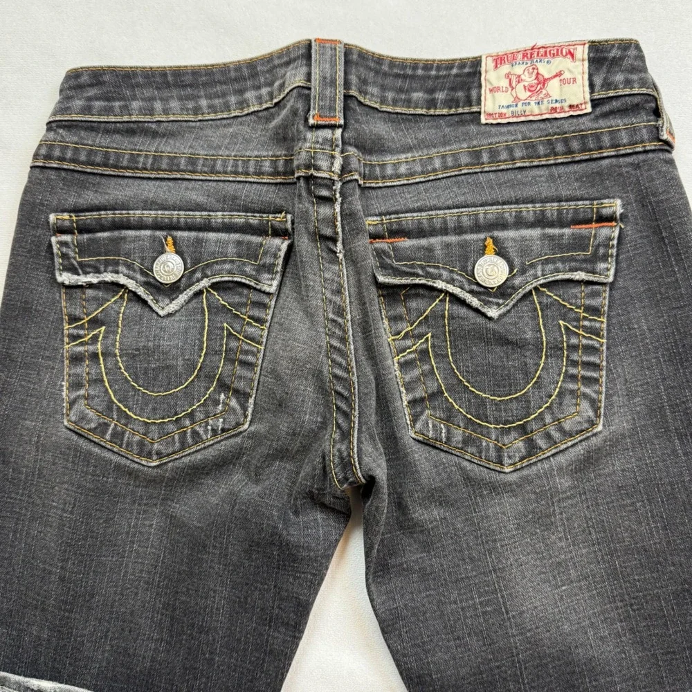 True Religion Billy Mens Straight Leg Jeans Gray Charcoal Stitch 29 70-5720M USA
